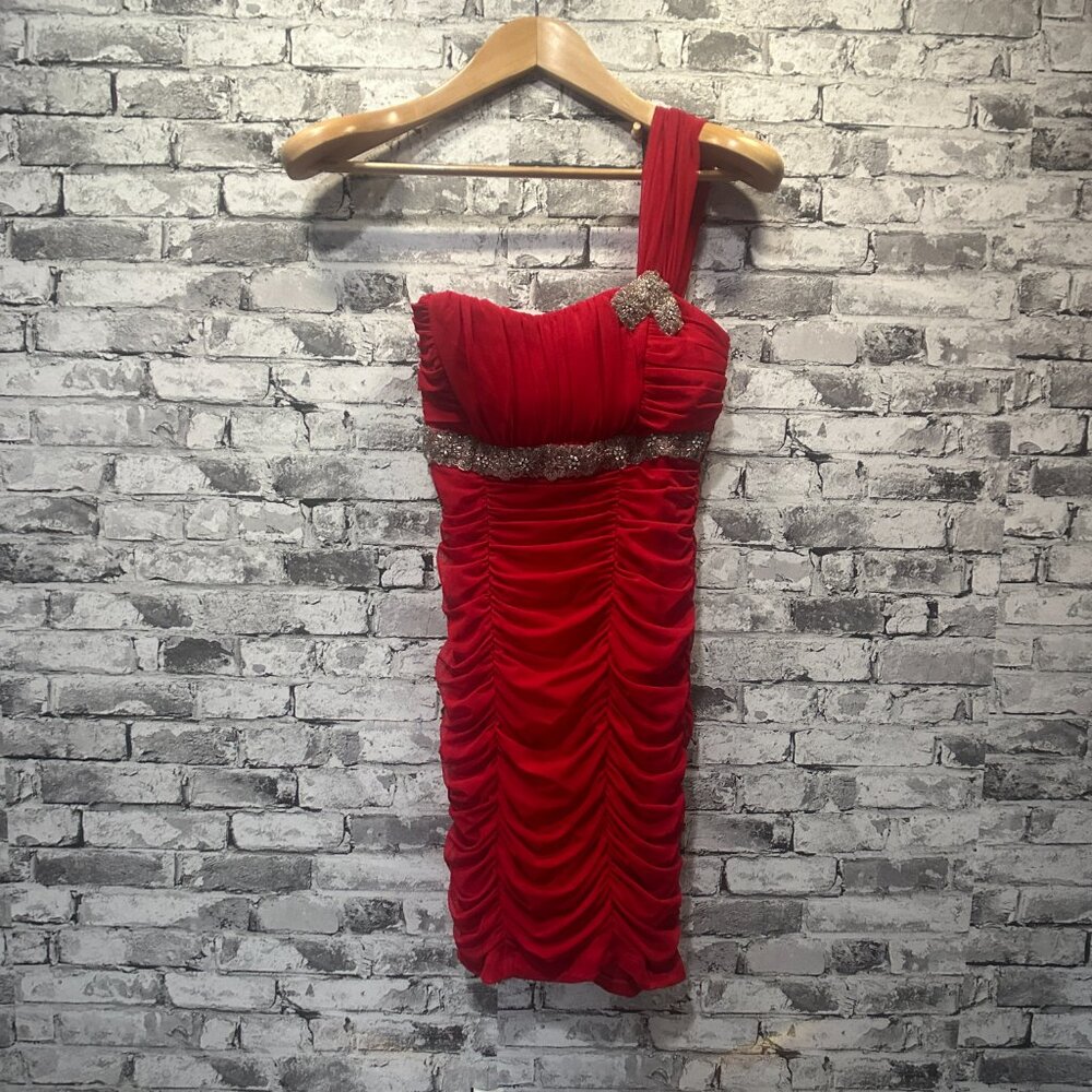 EUC City Triangles Red One Shoulder Mini Dress Size Medium